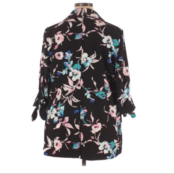 Lane Bryant Tie Sleeve Crepe Jacket Floral Blazer - Picture 4 of 6